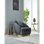 Luxury 2-Piece Living Room Sofa Set with Gold Accents & Pillow Back, Fully Assembled