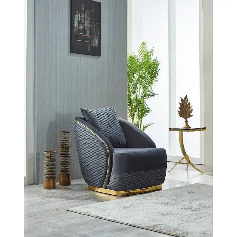 Luxury 2-Piece Living Room Sofa Set with Gold Accents & Pillow Back, Fully Assembled