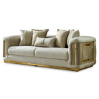 Luxury 2-Piece Living Room Sofa Set with Gold Accents & Pillow Back, Fully Assembled