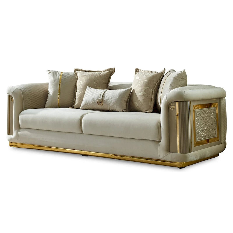 Luxury 2-Piece Living Room Sofa Set with Gold Accents & Pillow Back, Fully Assembled
