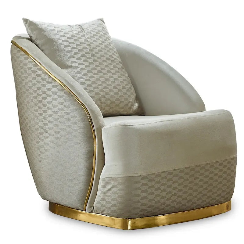 Luxury 2-Piece Living Room Sofa Set with Gold Accents & Pillow Back, Fully Assembled