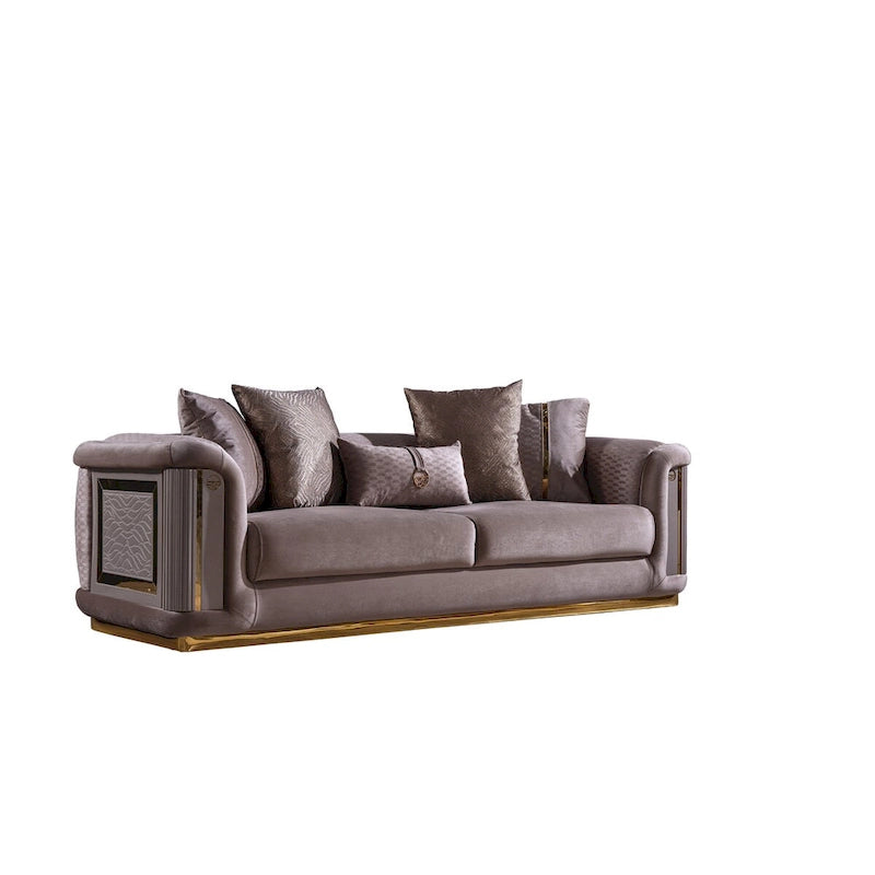 Luxury 2-Piece Living Room Sofa Set with Gold Accents & Pillow Back, Fully Assembled