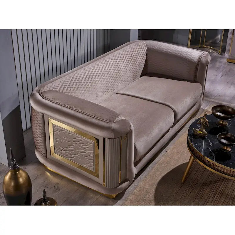 Luxury 2-Piece Living Room Sofa Set with Gold Accents & Pillow Back, Fully Assembled