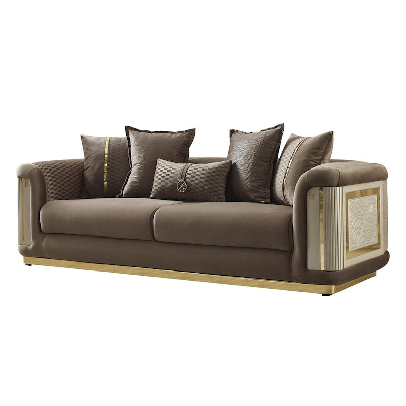 Luxury 2-Piece Living Room Sofa Set with Gold Accents & Pillow Back, Fully Assembled