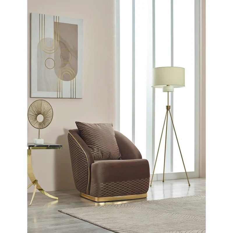 Luxury 2-Piece Living Room Sofa Set with Gold Accents & Pillow Back, Fully Assembled