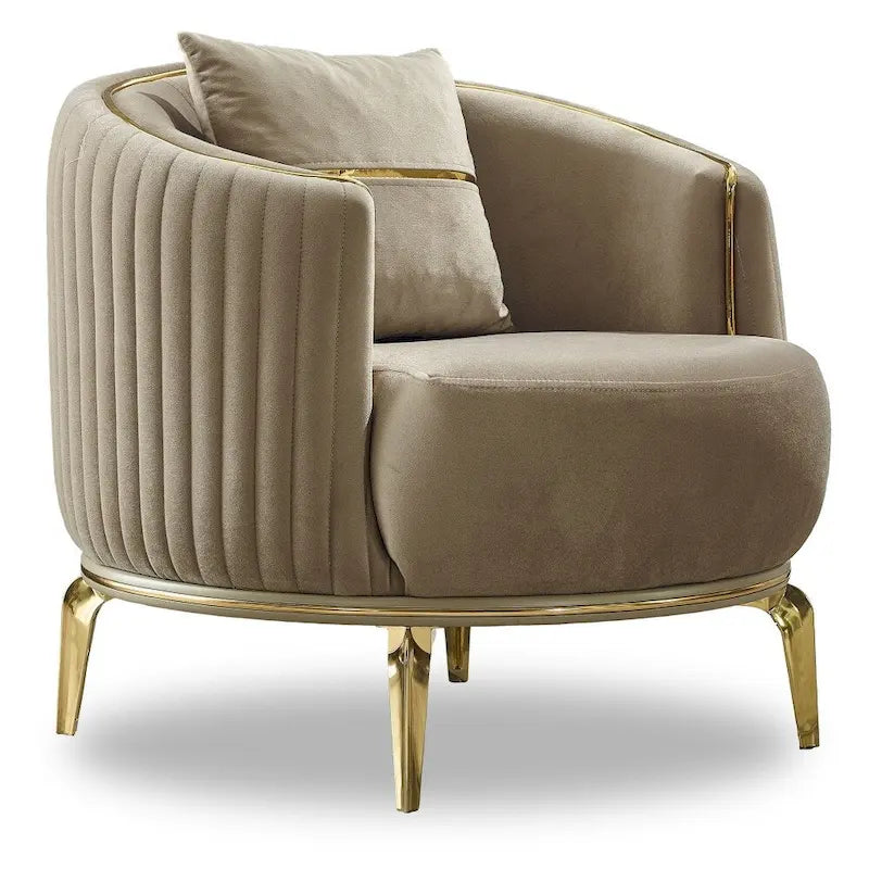 Modern 2-Piece Sofa & Chair Living Room Set with Gold Legs & Fold-Out Bed