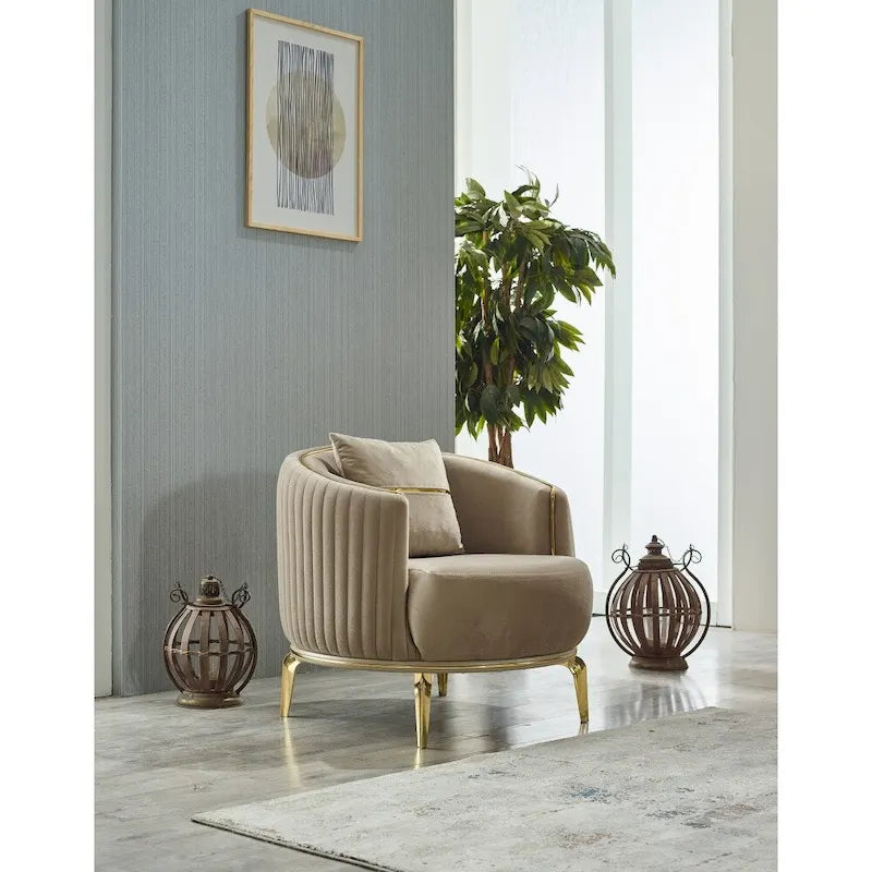 Modern 2-Piece Sofa & Chair Living Room Set with Gold Legs & Fold-Out Bed