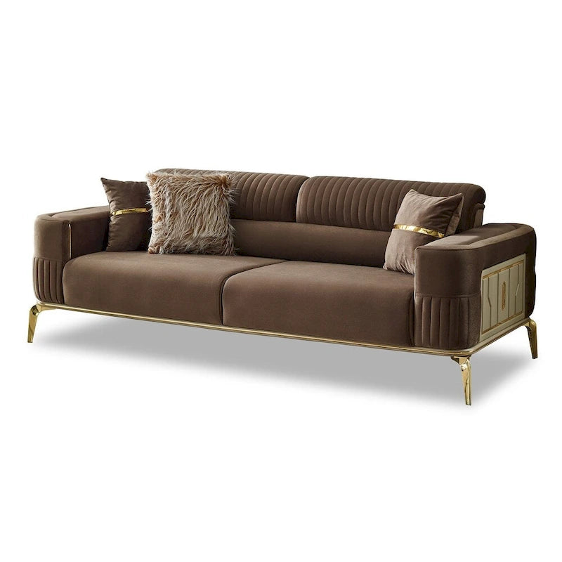 Modern 2-Piece Sofa & Chair Living Room Set with Gold Legs & Fold-Out Bed