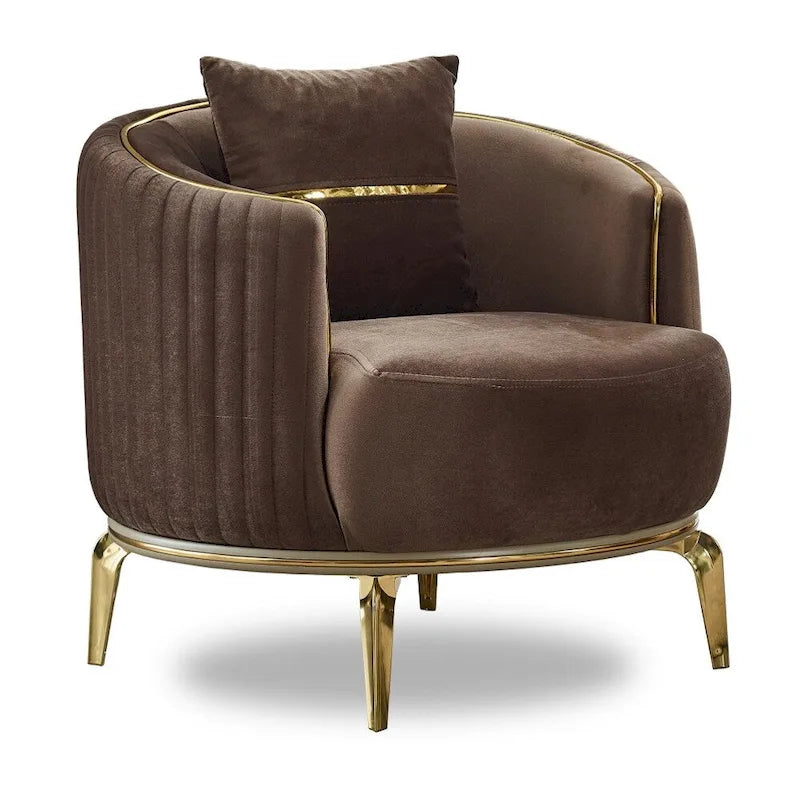 Modern 2-Piece Sofa & Chair Living Room Set with Gold Legs & Fold-Out Bed