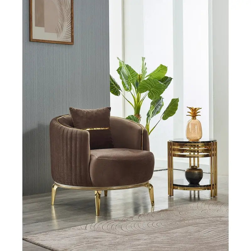 Modern 2-Piece Sofa & Chair Living Room Set with Gold Legs & Fold-Out Bed