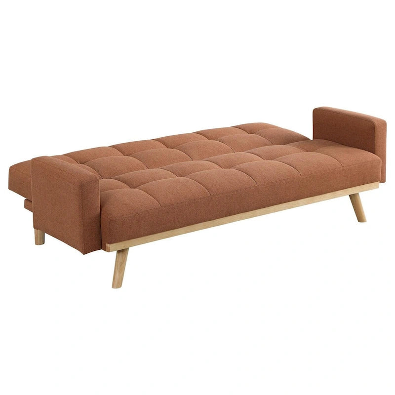 78-Inch Mid-Century Sofa Futon Bed with Tufted Back, Angled Legs, Orange