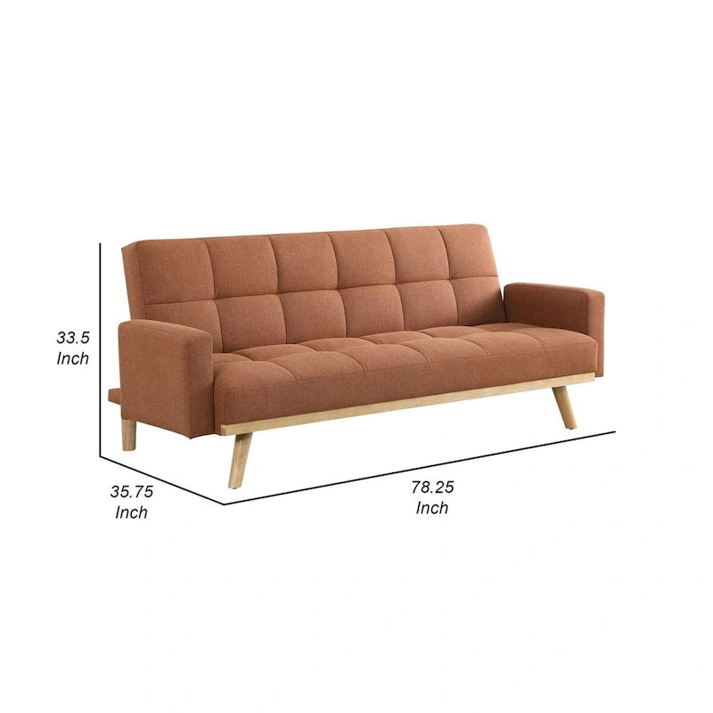 78-Inch Mid-Century Sofa Futon Bed with Tufted Back, Angled Legs, Orange