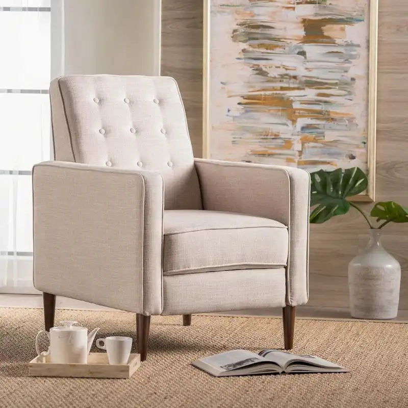 Mid-Century Modern Fabric Recliner Chair with Birch Legs