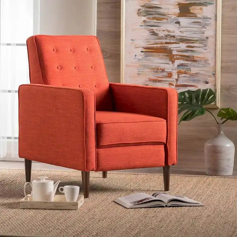 Mid-Century Modern Fabric Recliner Chair with Birch Legs