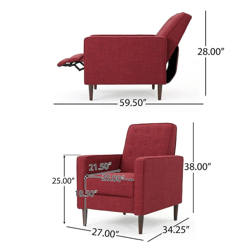 Mid-Century Modern Fabric Recliner Chair with Birch Legs