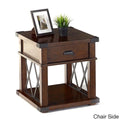 Rustic Ash Veneer Accent Tables with Antique Iron Metal Accents