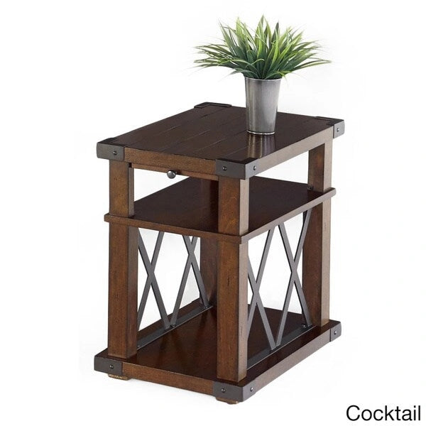 Rustic Ash Veneer Accent Tables with Antique Iron Metal Accents
