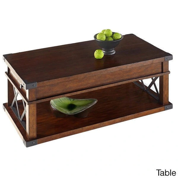 Rustic Ash Veneer Accent Tables with Antique Iron Metal Accents
