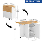 Foldable Kitchen Island with Trash Cabinet, Power Outlet & Task Lighting
