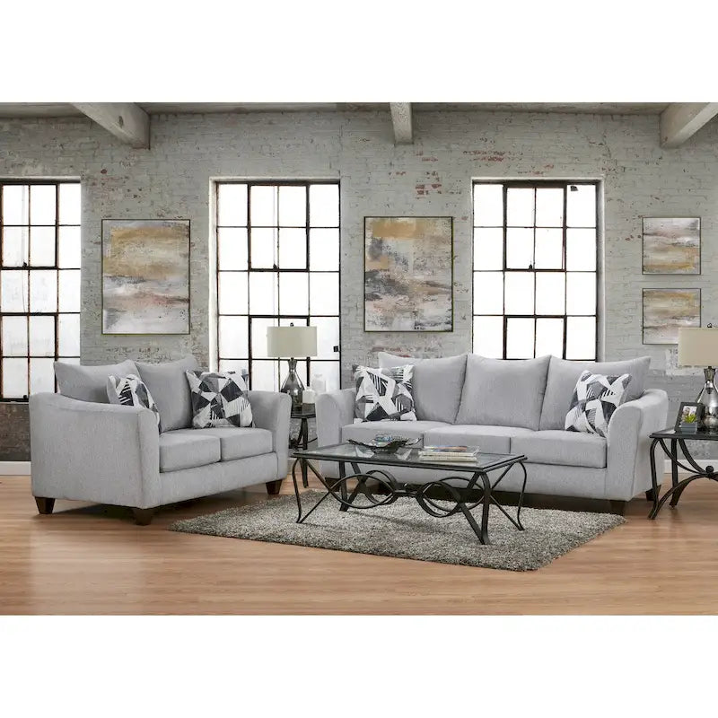 2-Piece Herringbone Silver Sofa and Loveseat Living Room Set