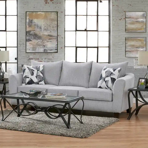 2-Piece Herringbone Silver Sofa and Loveseat Living Room Set
