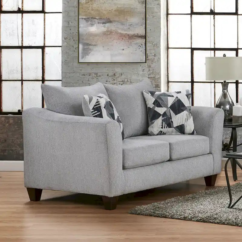 2-Piece Herringbone Silver Sofa and Loveseat Living Room Set