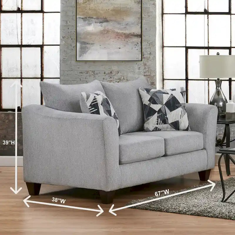 2-Piece Herringbone Silver Sofa and Loveseat Living Room Set