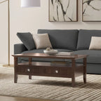 Solid Wood 48-Inch Rectangle Transitional Coffee Table with Drawer, Brunette Brown