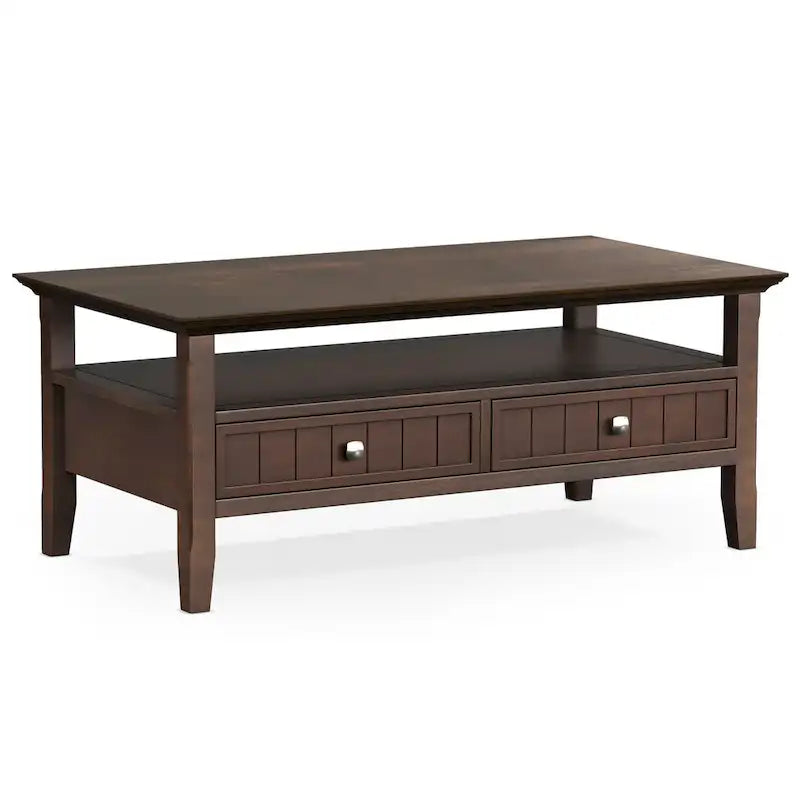 Solid Wood 48-Inch Rectangle Transitional Coffee Table with Drawer, Brunette Brown