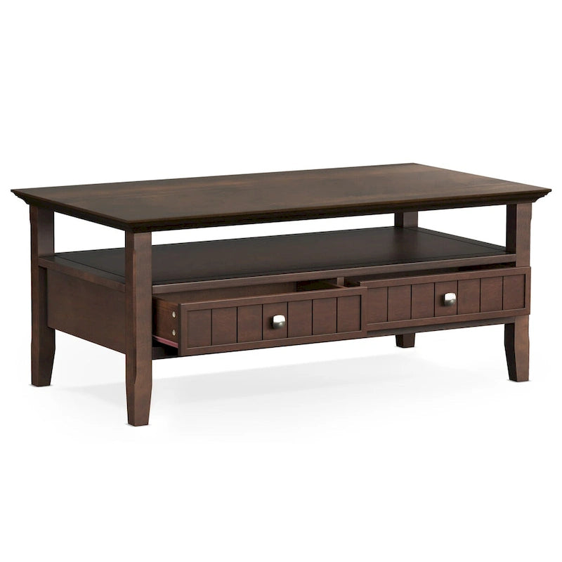 Solid Wood 48-Inch Rectangle Transitional Coffee Table with Drawer, Brunette Brown