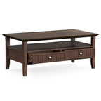 Solid Wood 48-Inch Rectangle Transitional Coffee Table with Drawer, Brunette Brown