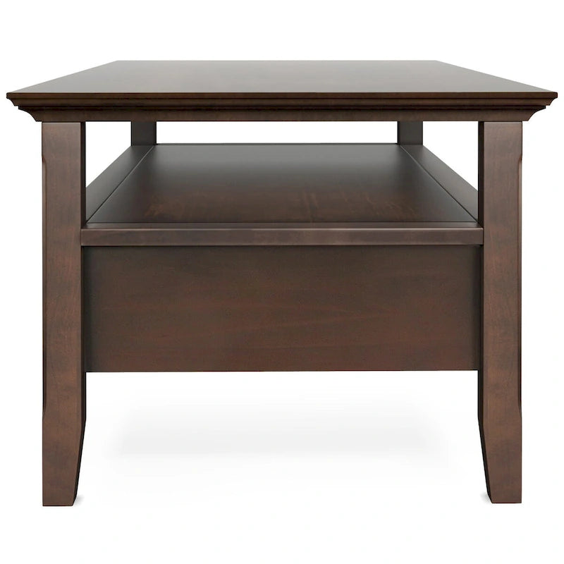 Solid Wood 48-Inch Rectangle Transitional Coffee Table with Drawer, Brunette Brown