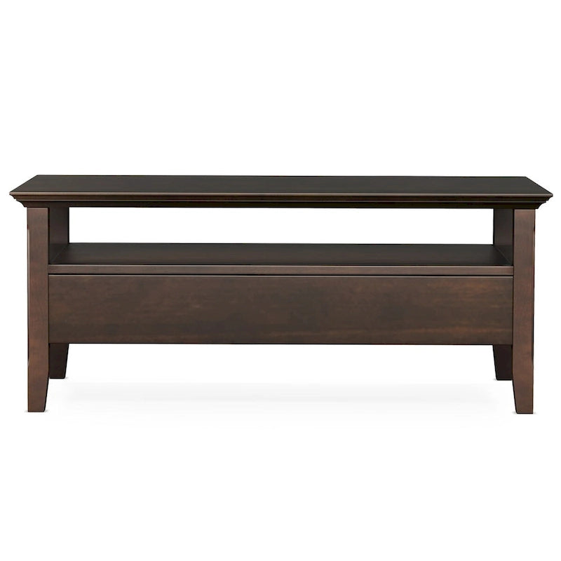Solid Wood 48-Inch Rectangle Transitional Coffee Table with Drawer, Brunette Brown