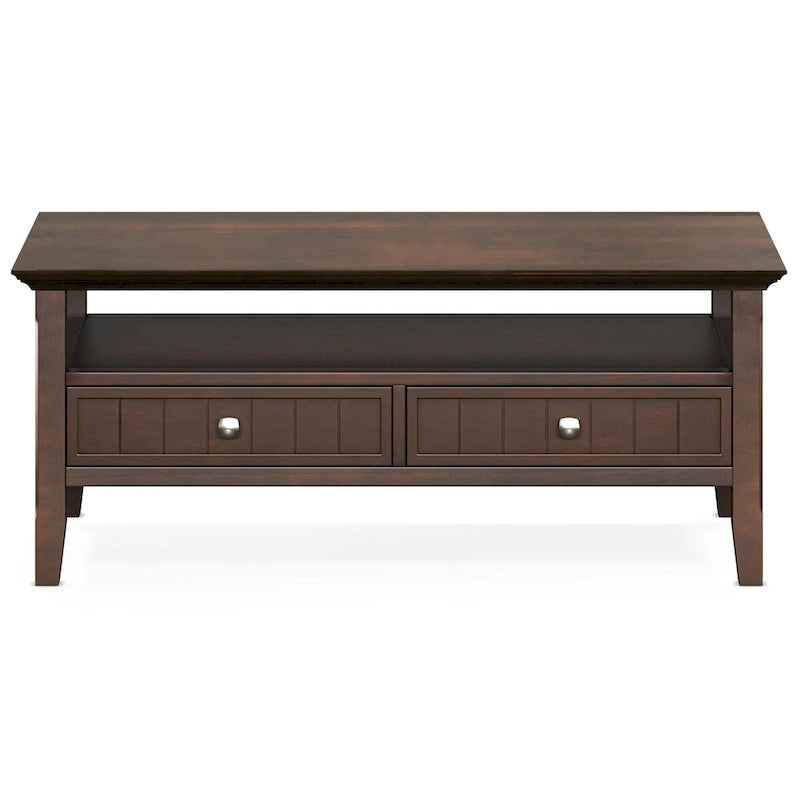 Solid Wood 48-Inch Rectangle Transitional Coffee Table with Drawer, Brunette Brown