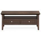 Solid Wood 48-Inch Rectangle Transitional Coffee Table with Drawer, Brunette Brown