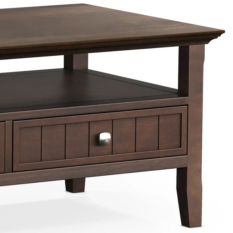 Solid Wood 48-Inch Rectangle Transitional Coffee Table with Drawer, Brunette Brown