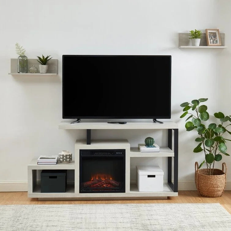 Mobile TV in legno, classico centro di intrattenimento, consolle multimediale fino a 55 pollici con caminetto elettrico