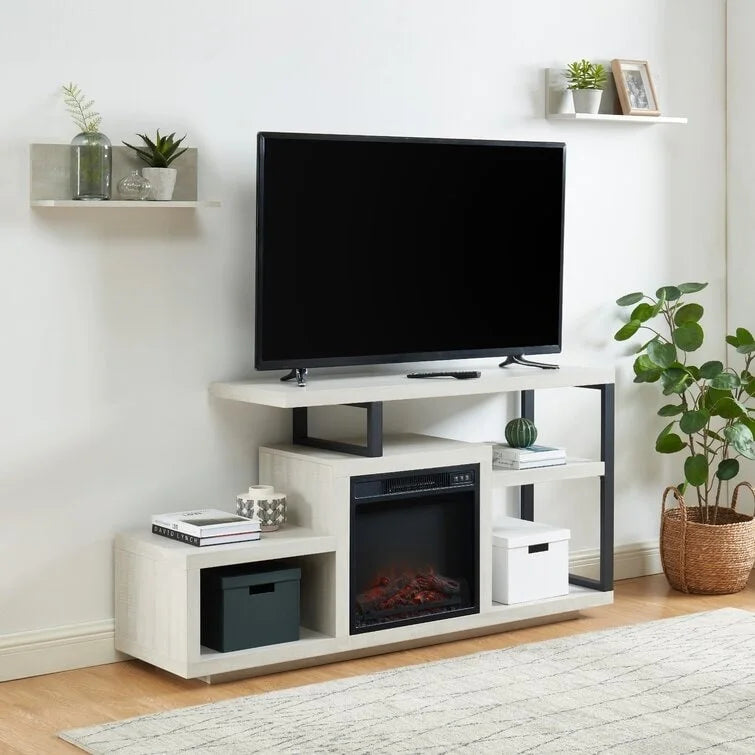 Mobile TV in legno, classico centro di intrattenimento, consolle multimediale fino a 55 pollici con caminetto elettrico
