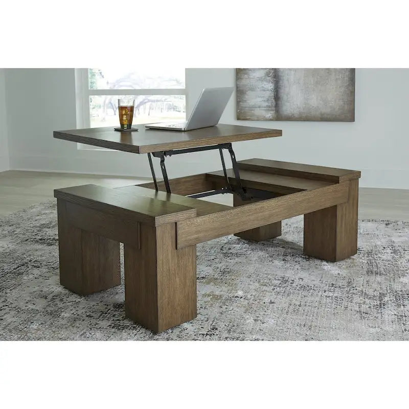 Brown Lift-Top Coffee Table, 54W x 28D x 18H, Contemporary Style