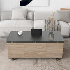 Modern Walnut & White Lift Top Coffee Table Multifunctional Table with Drawers & Shelves