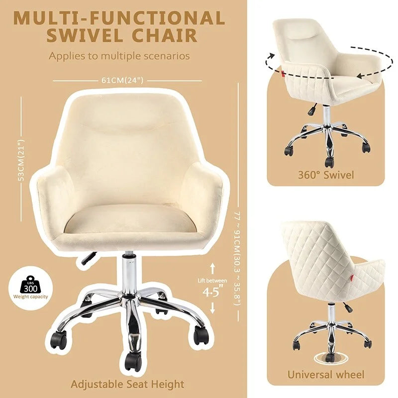 Swivel Vanity Chair with Wheels, Height Adjustable, Pink/Grey/White