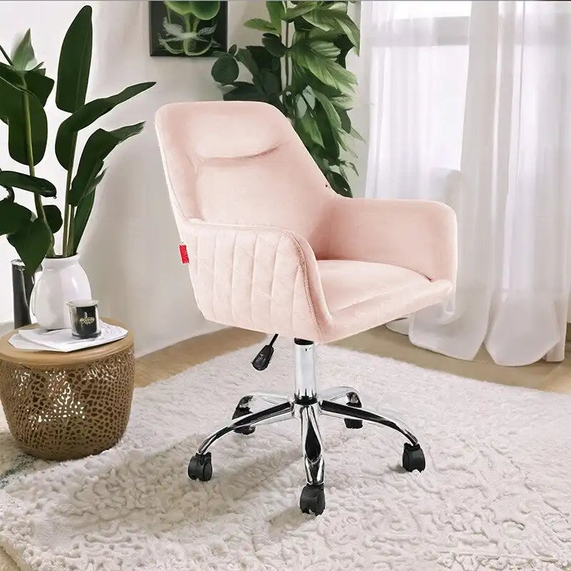 Swivel Vanity Chair with Wheels, Height Adjustable, Pink/Grey/White