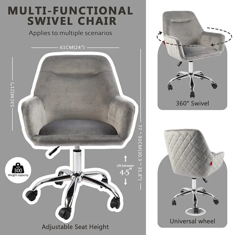 Swivel Vanity Chair with Wheels, Height Adjustable, Pink/Grey/White