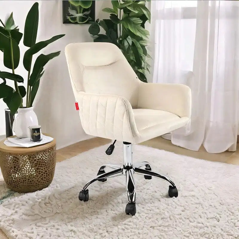 Swivel Vanity Chair with Wheels, Height Adjustable, Pink/Grey/White