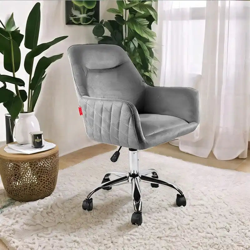Swivel Vanity Chair with Wheels, Height Adjustable, Pink/Grey/White