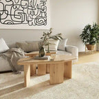 Modern Natural Oak Wood Coffee Table Set, Small & Large Free Form