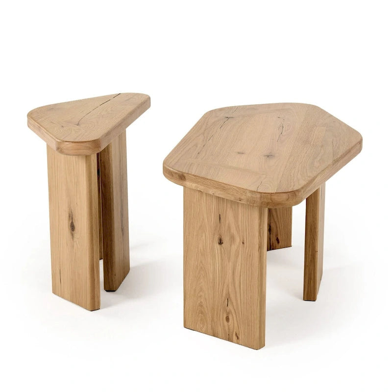 Modern Natural Oak Wood Coffee Table Set, Small & Large Free Form