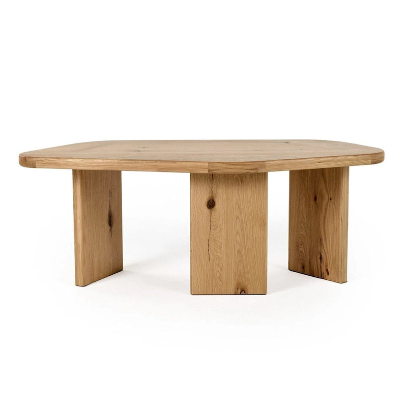 Modern Natural Oak Wood Coffee Table Set, Small & Large Free Form