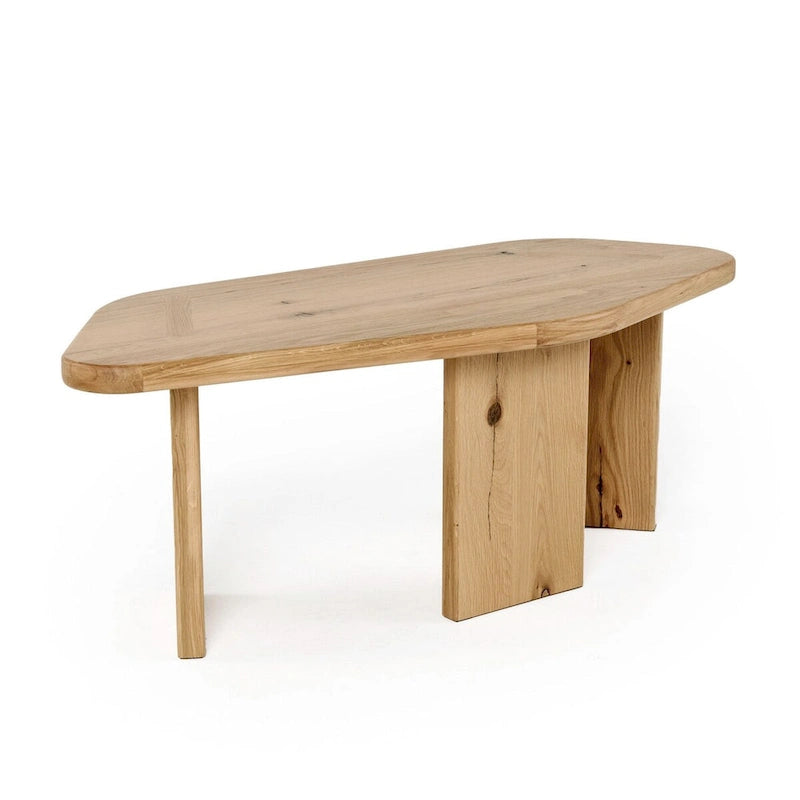 Modern Natural Oak Wood Coffee Table Set, Small & Large Free Form