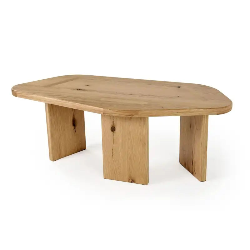 Modern Natural Oak Wood Coffee Table Set, Small & Large Free Form